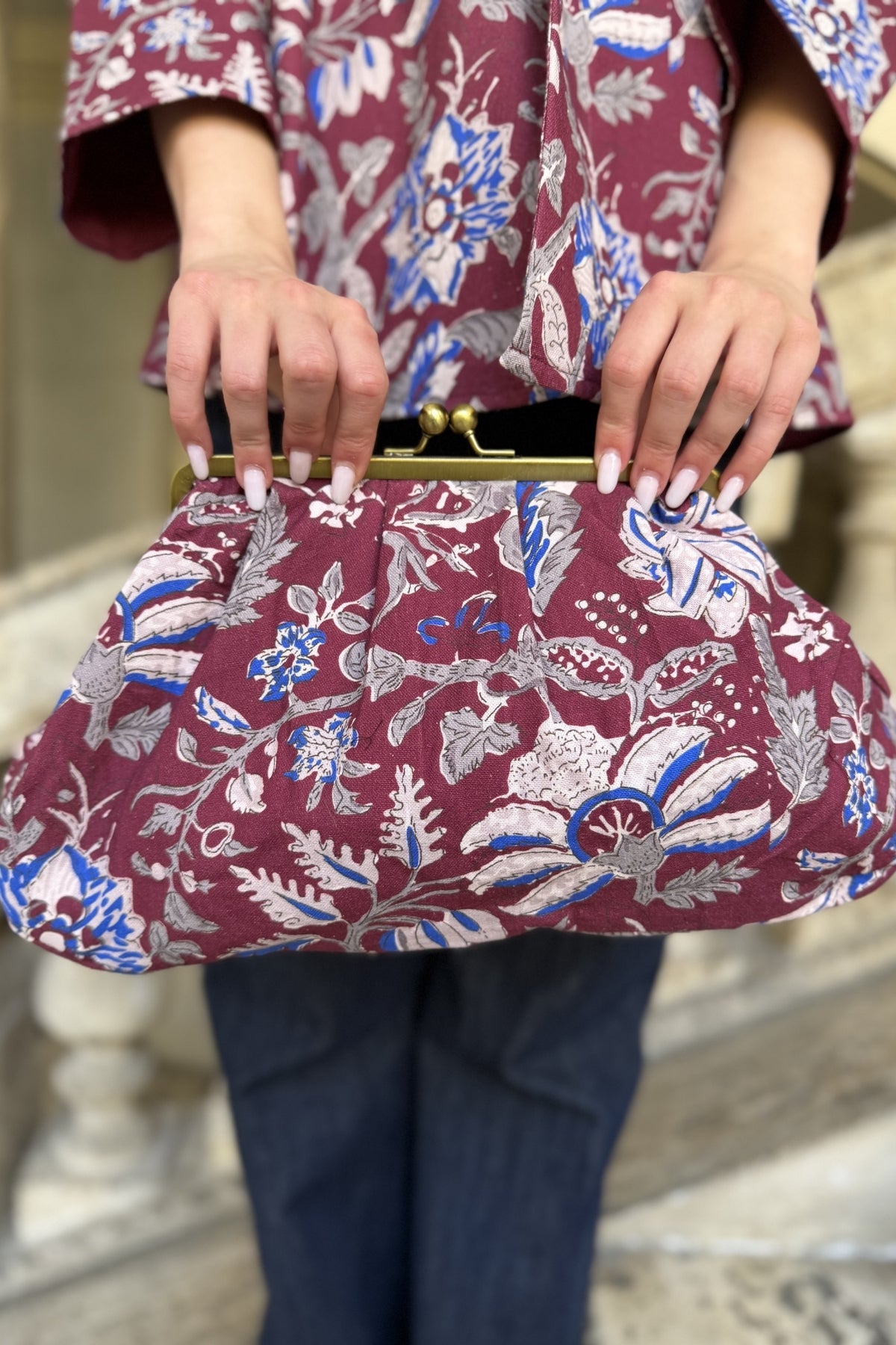 ARTEFILIA-MILANO - clutch bag cotton stella - BURGUNDY ROYAL