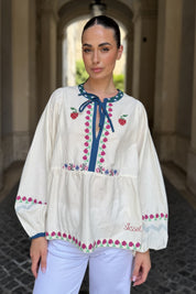 SISSEL EDELBO - blusa falka - OFF WHITE