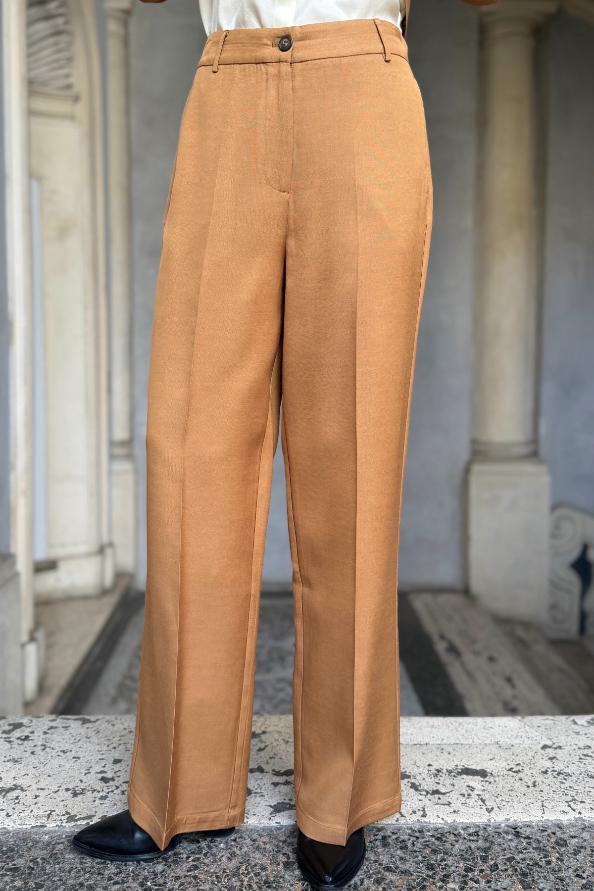 WU-SIDE - pantalone palazzo - CAMMELLO