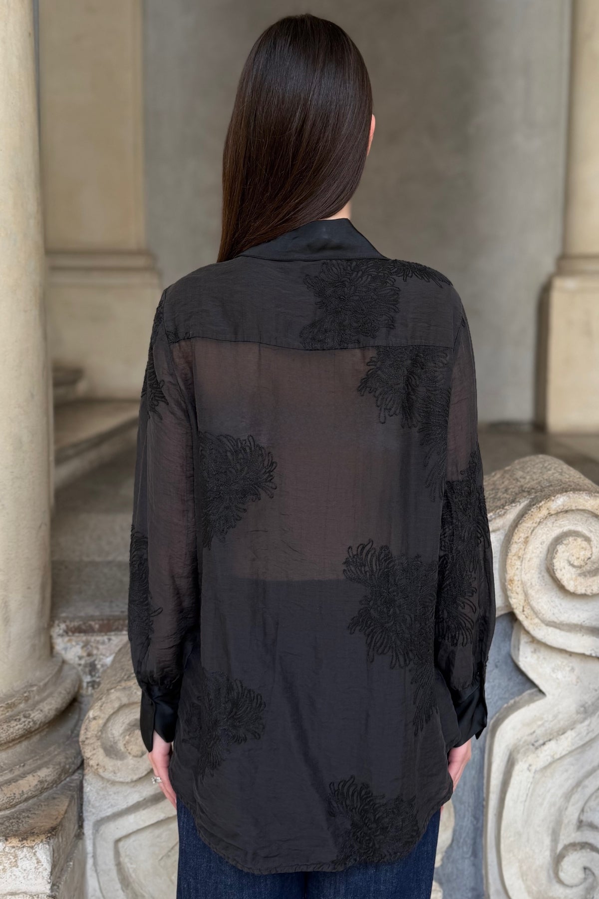 ARTEFILIA-MILANO - camicia solana ricamo - NERO