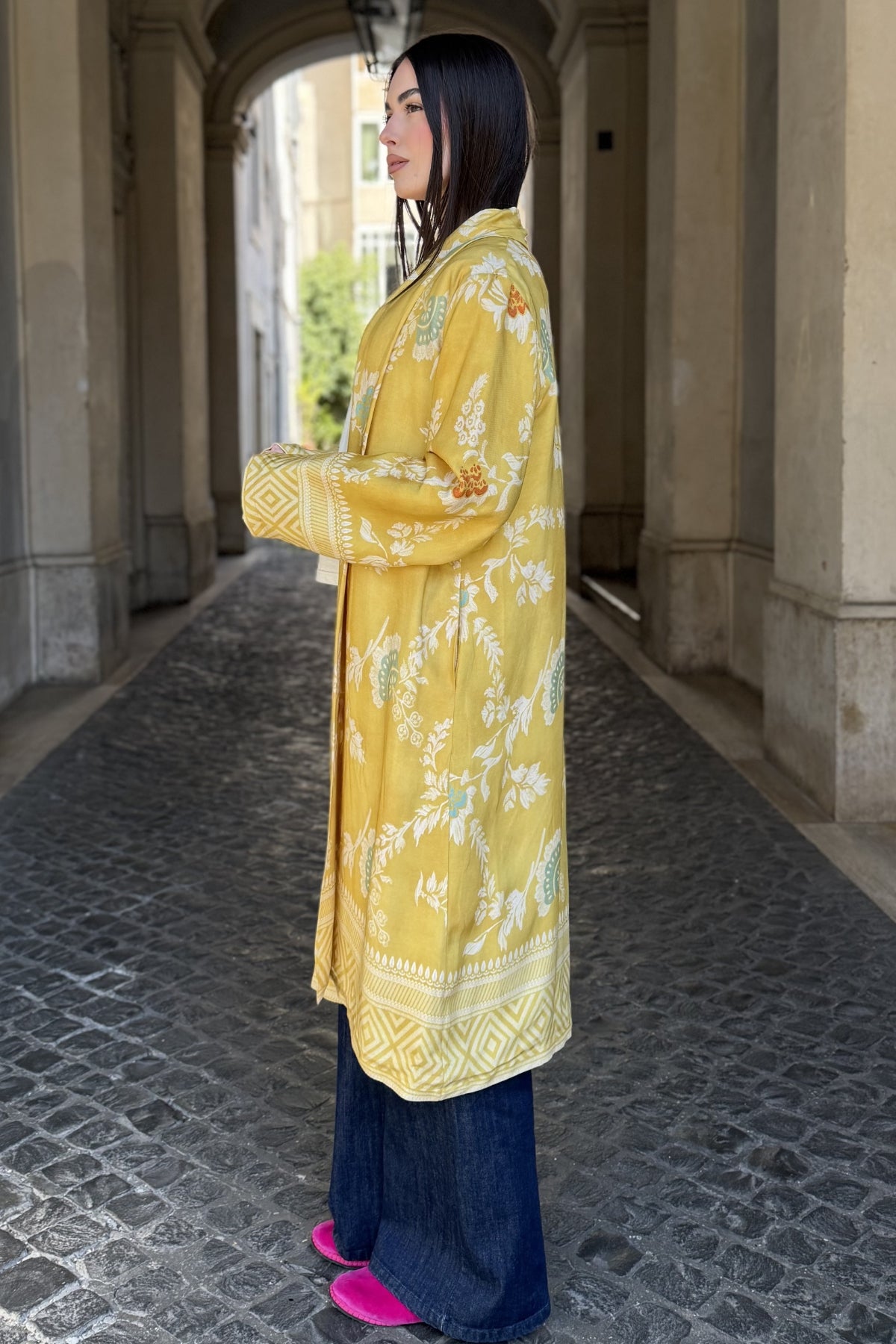 WU-SIDE - kimono mid viscosa - GIALLO