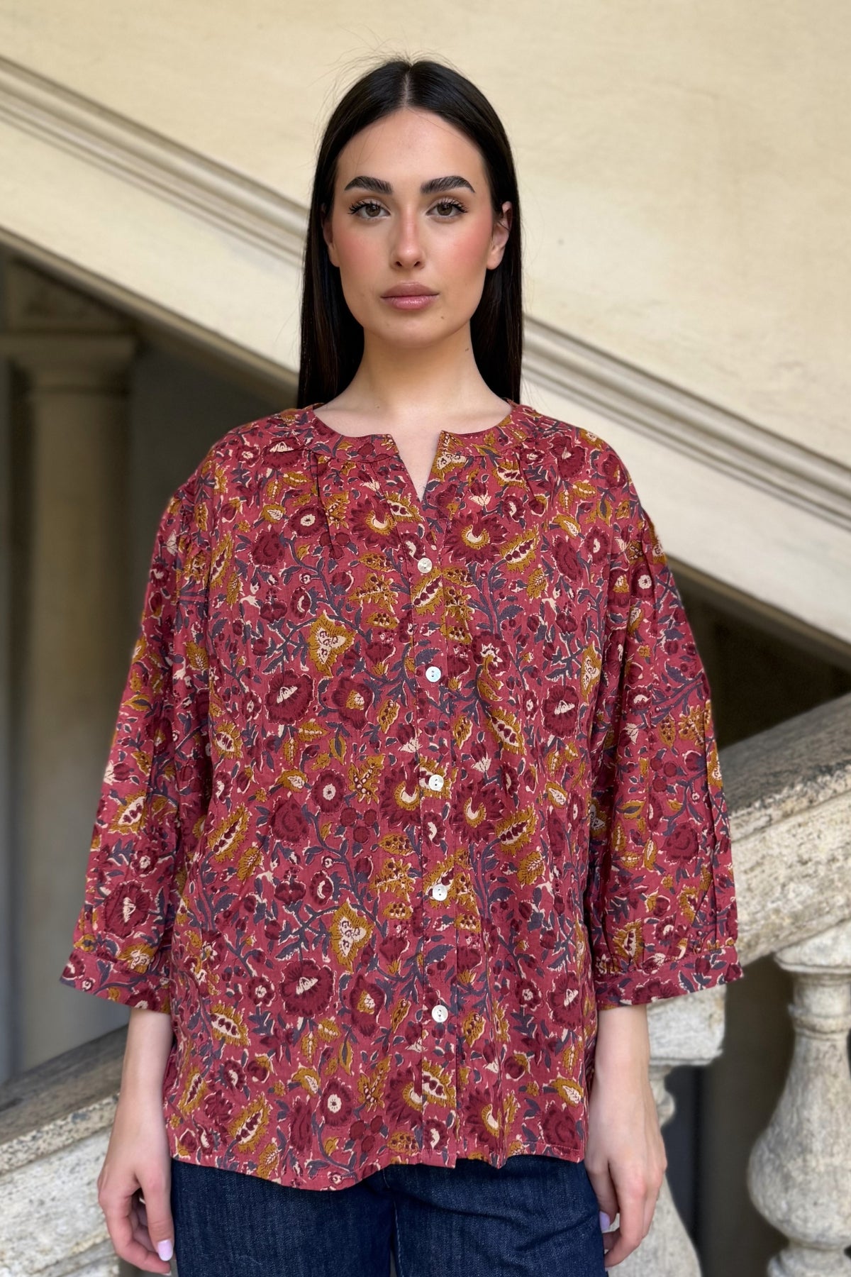 ARTEFILIA-MILANO - camicia lena in mussola di cotone - CHERRY BOUQUET