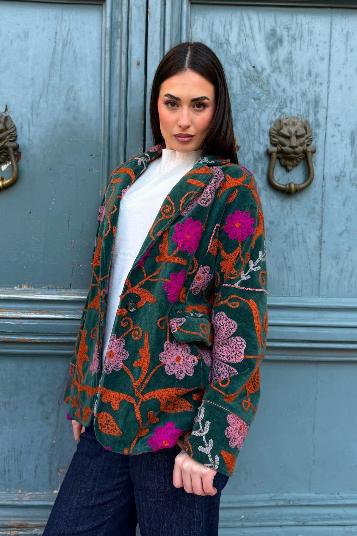 FLOW - giacca blazer ricamo - VERDE COLORS