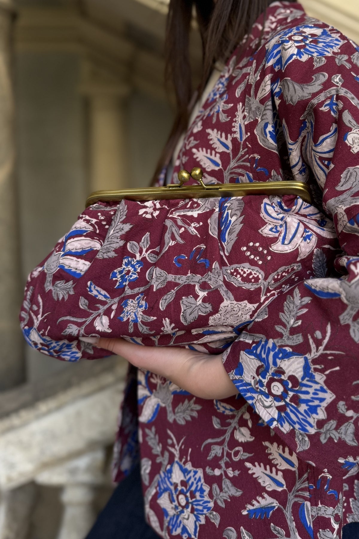 ARTEFILIA-MILANO - clutch bag cotton stella - BURGUNDY ROYAL