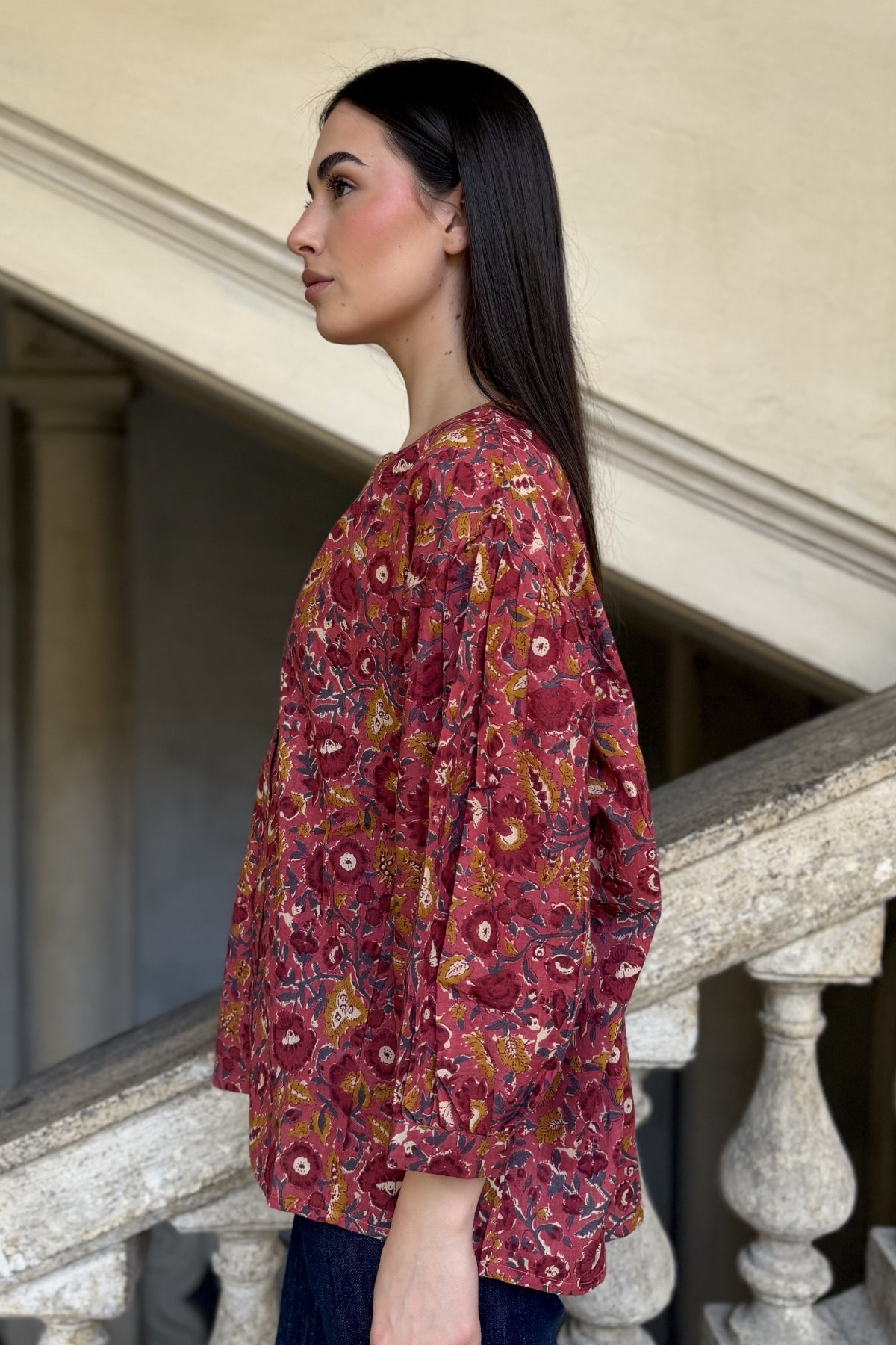 ARTEFILIA-MILANO - camicia lena in mussola di cotone - CHERRY BOUQUET