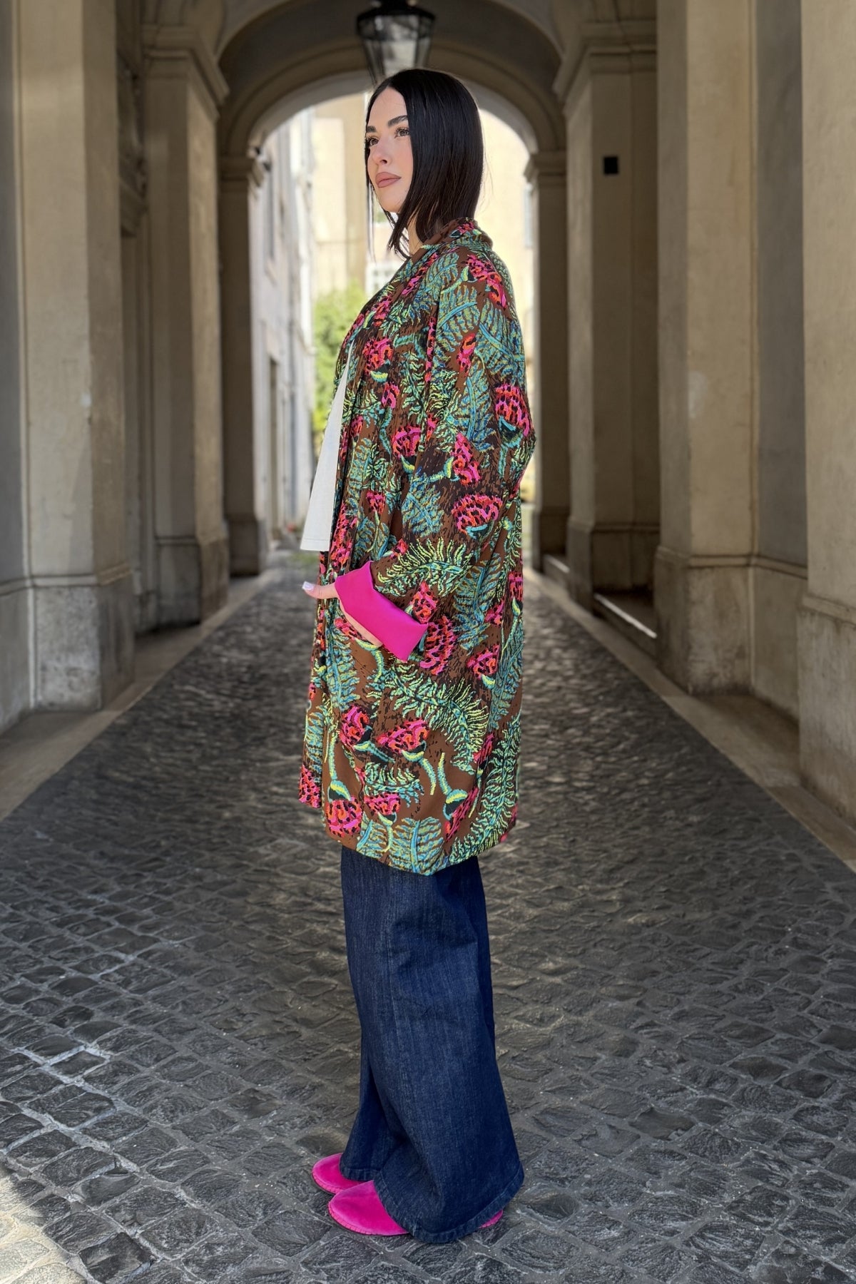 FLOW - kimono samira viscosa fantasia - COFFE ABSTRACT PINK