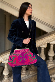 ARTEFILIA-MILANO - borsa ricamata katia clutch grande - ZAMIRA FUXIA