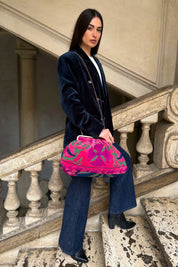 ARTEFILIA-MILANO - borsa ricamata katia clutch grande - ZAMIRA FUXIA