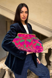 ARTEFILIA-MILANO - borsa ricamata katia clutch grande - ZAMIRA FUXIA