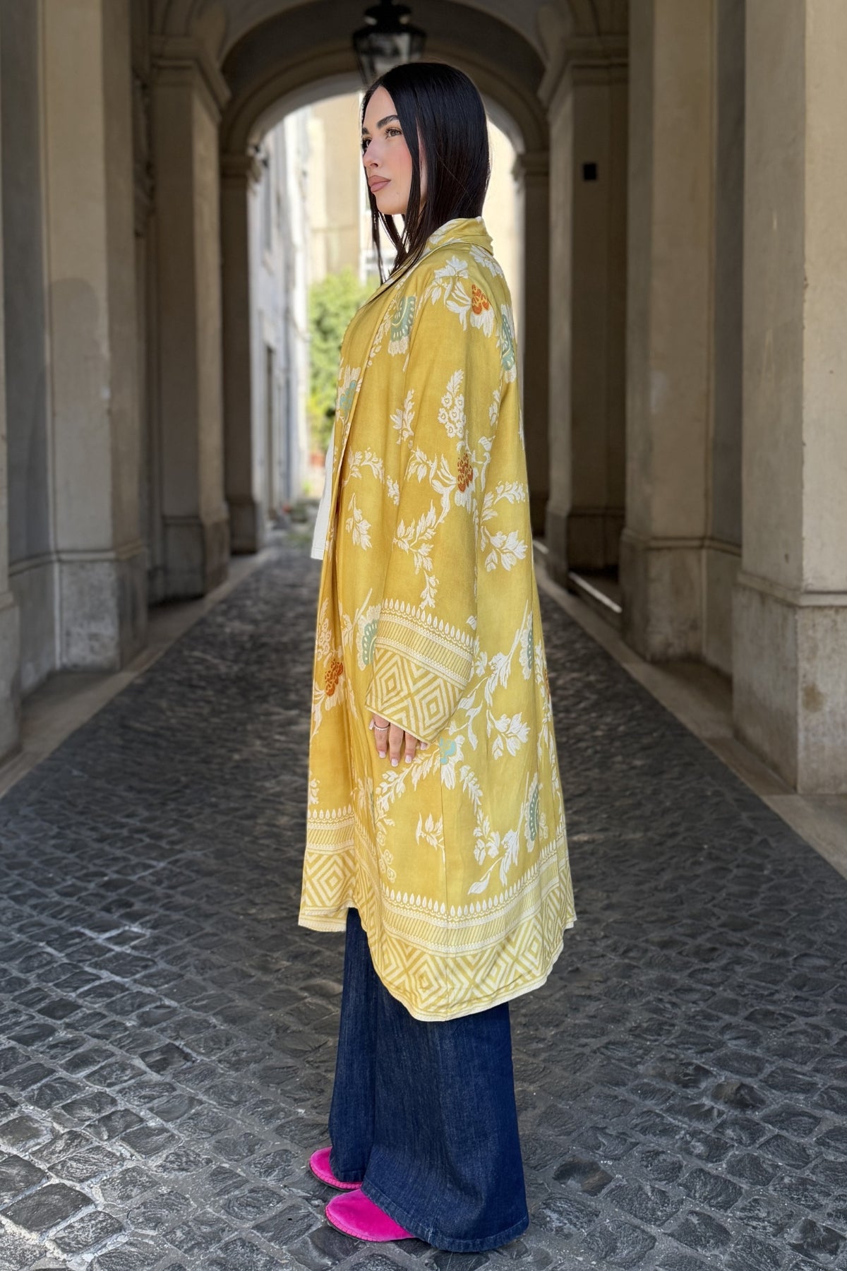 WU-SIDE - kimono mid viscosa - GIALLO