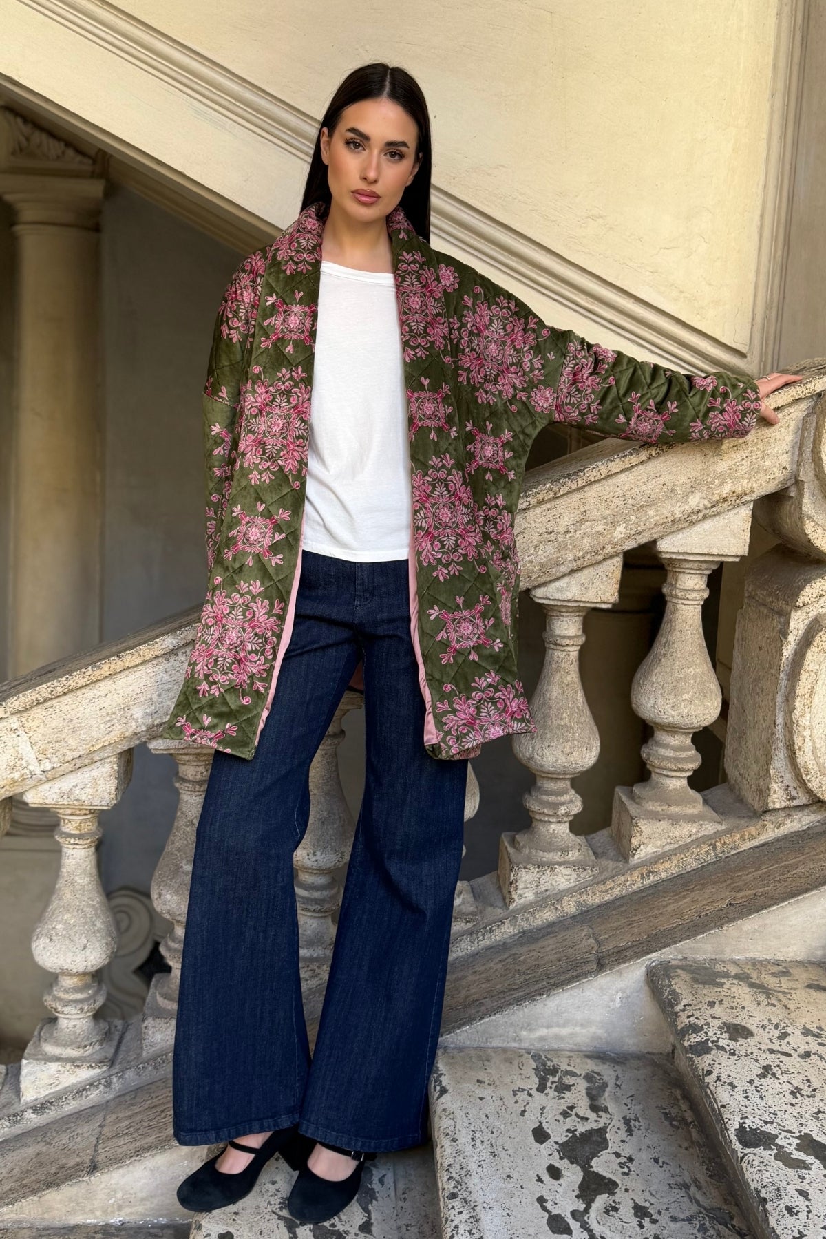 FLOW - kimono velluto paris - VERDE ROSA