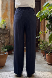HAPPY 25-pantalone gessato lisbona - BLUE