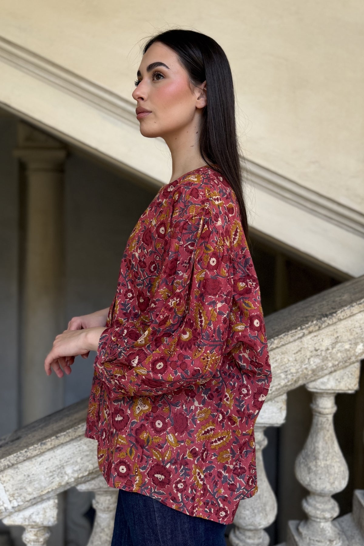 ARTEFILIA-MILANO - camicia lena in mussola di cotone - CHERRY BOUQUET