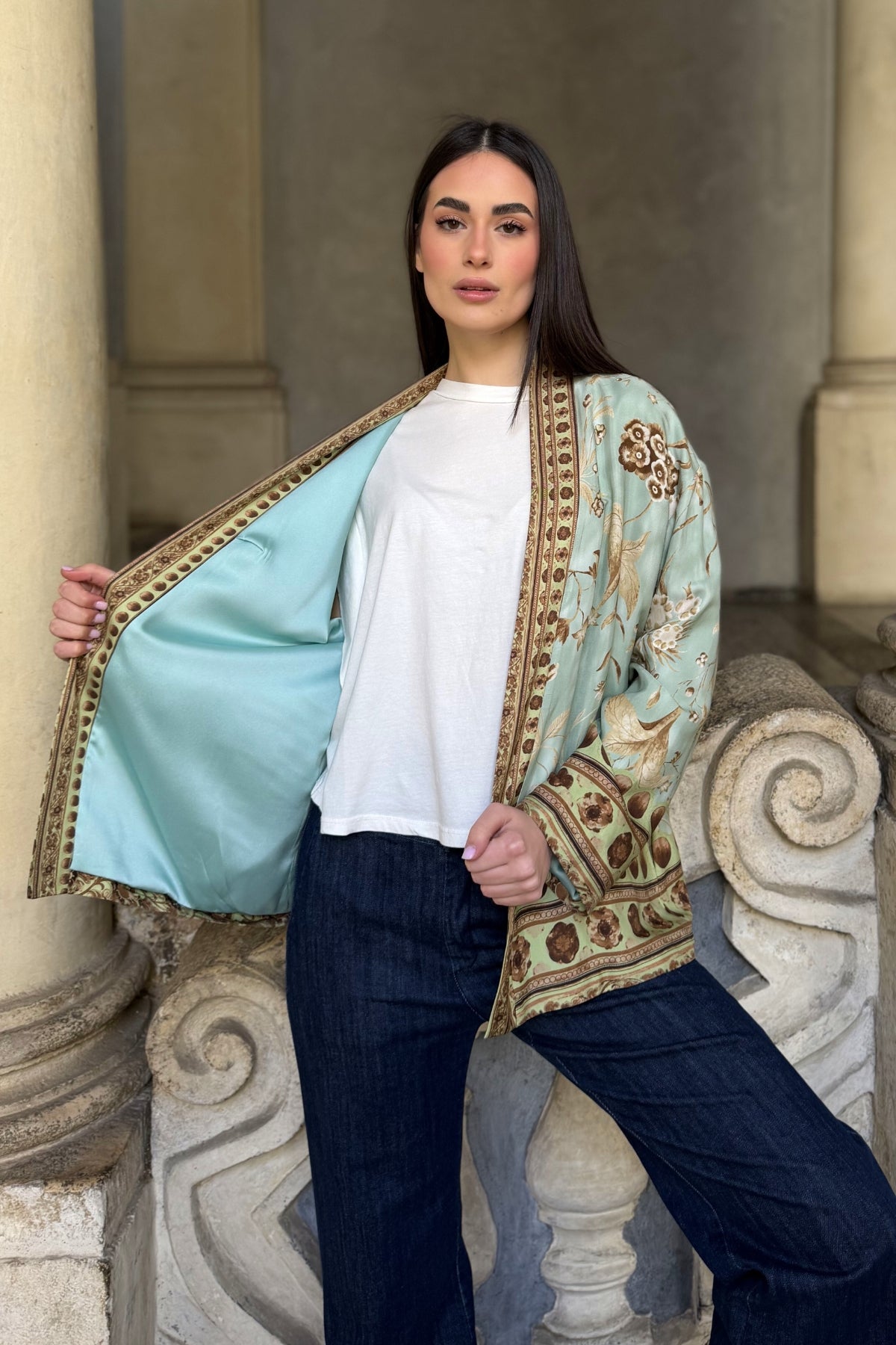 WU-SIDE - giacca kimono viscosa - MENTA