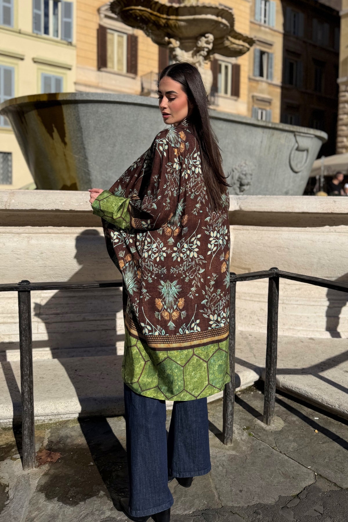 WU-SIDE - kimono mid viscosa - MARRONE