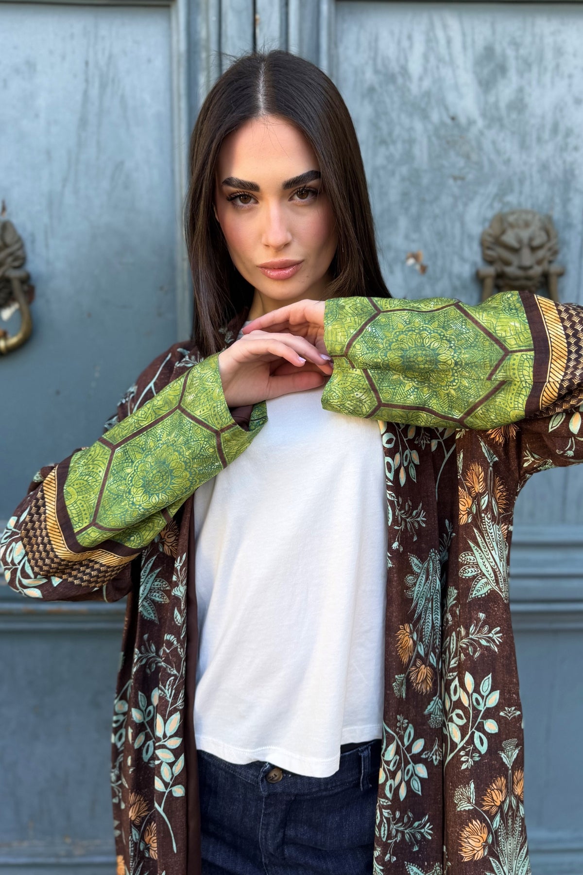 WU-SIDE - kimono mid viscosa - MARRONE