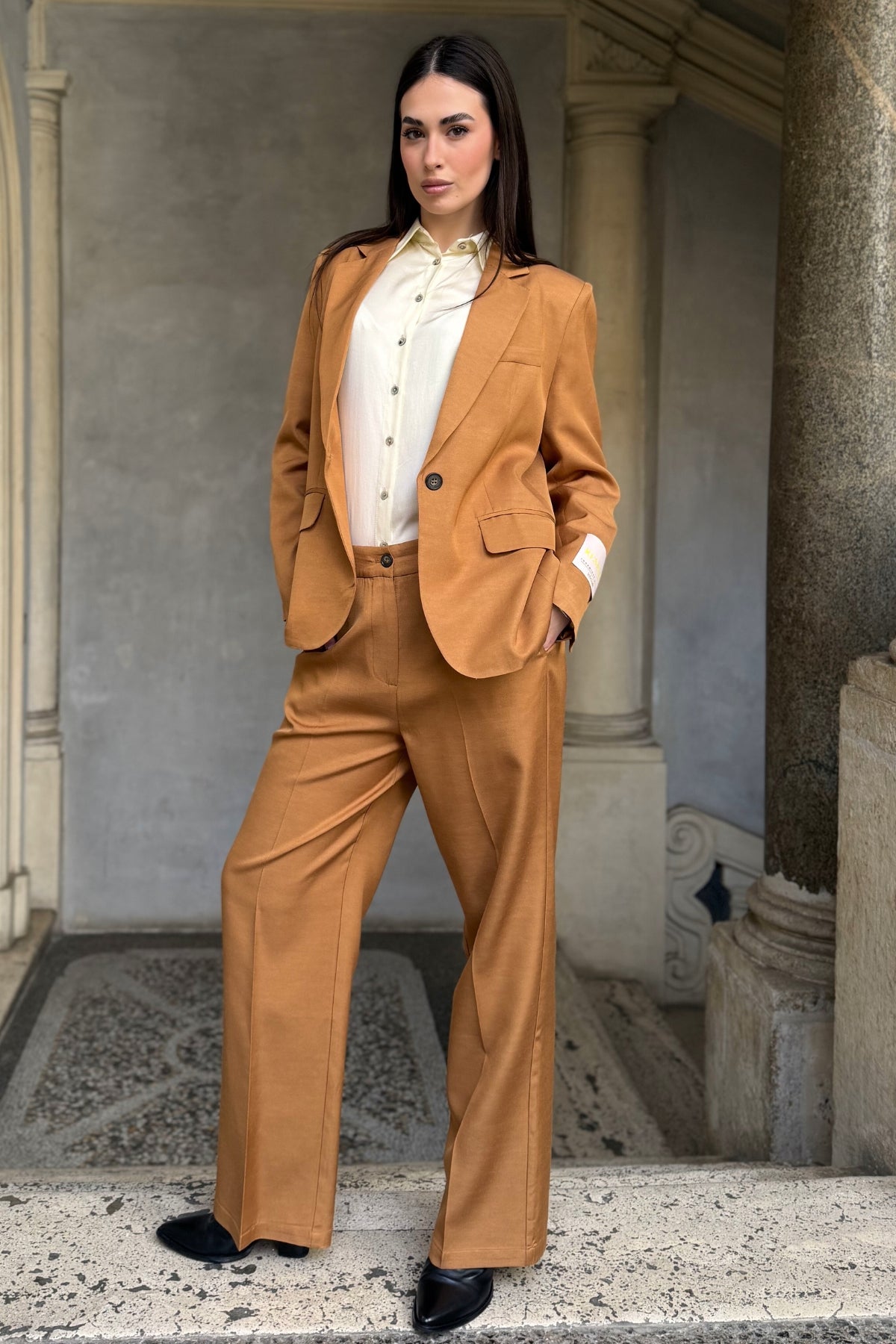 WU-SIDE - pantalone palazzo - CAMMELLO