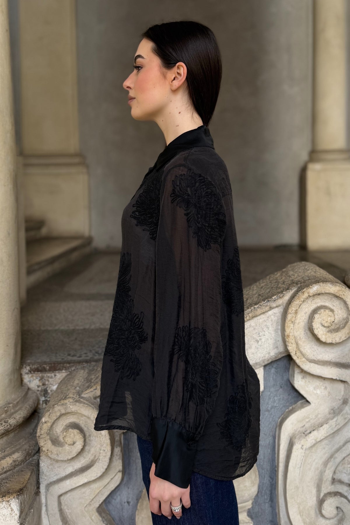 ARTEFILIA-MILANO - camicia solana ricamo - NERO