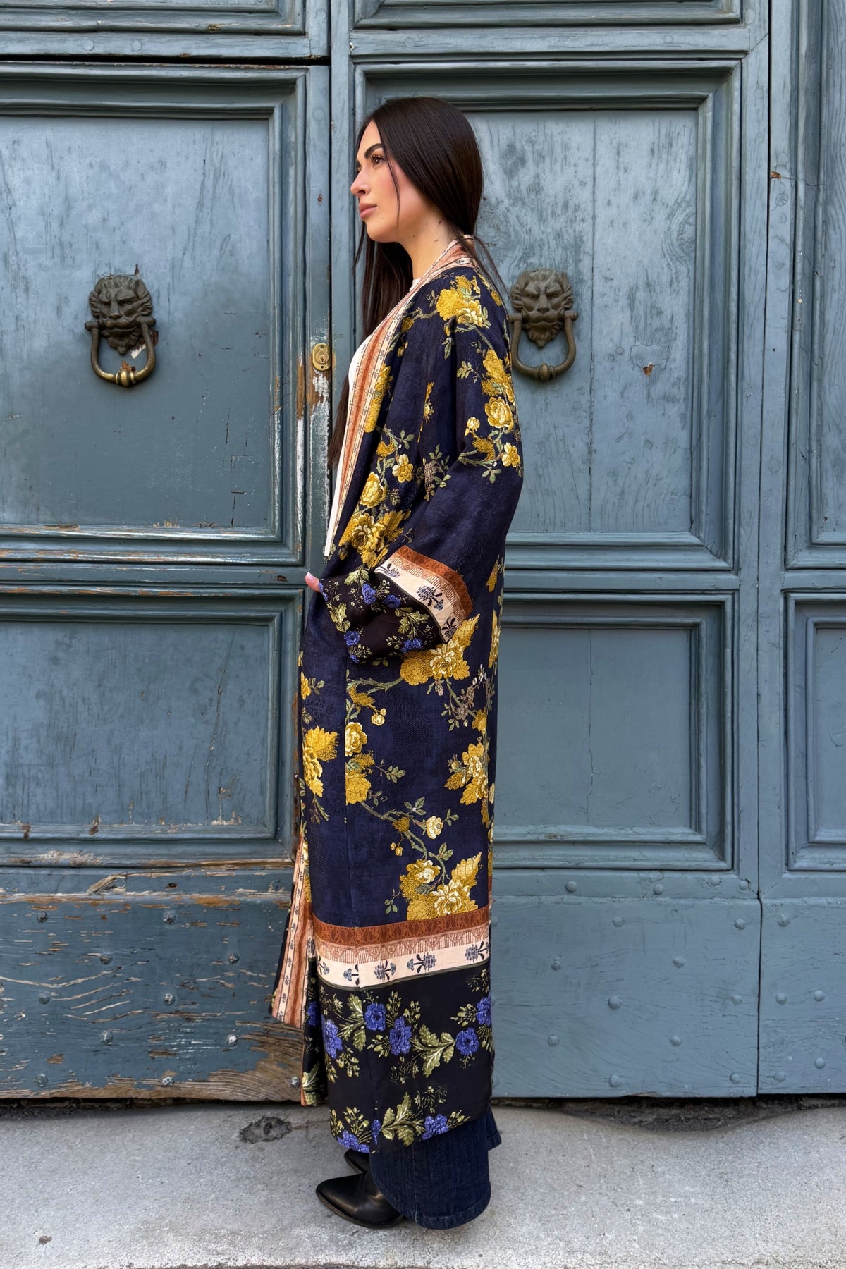 WU-SIDE - kimono lungo viscosa - BLU