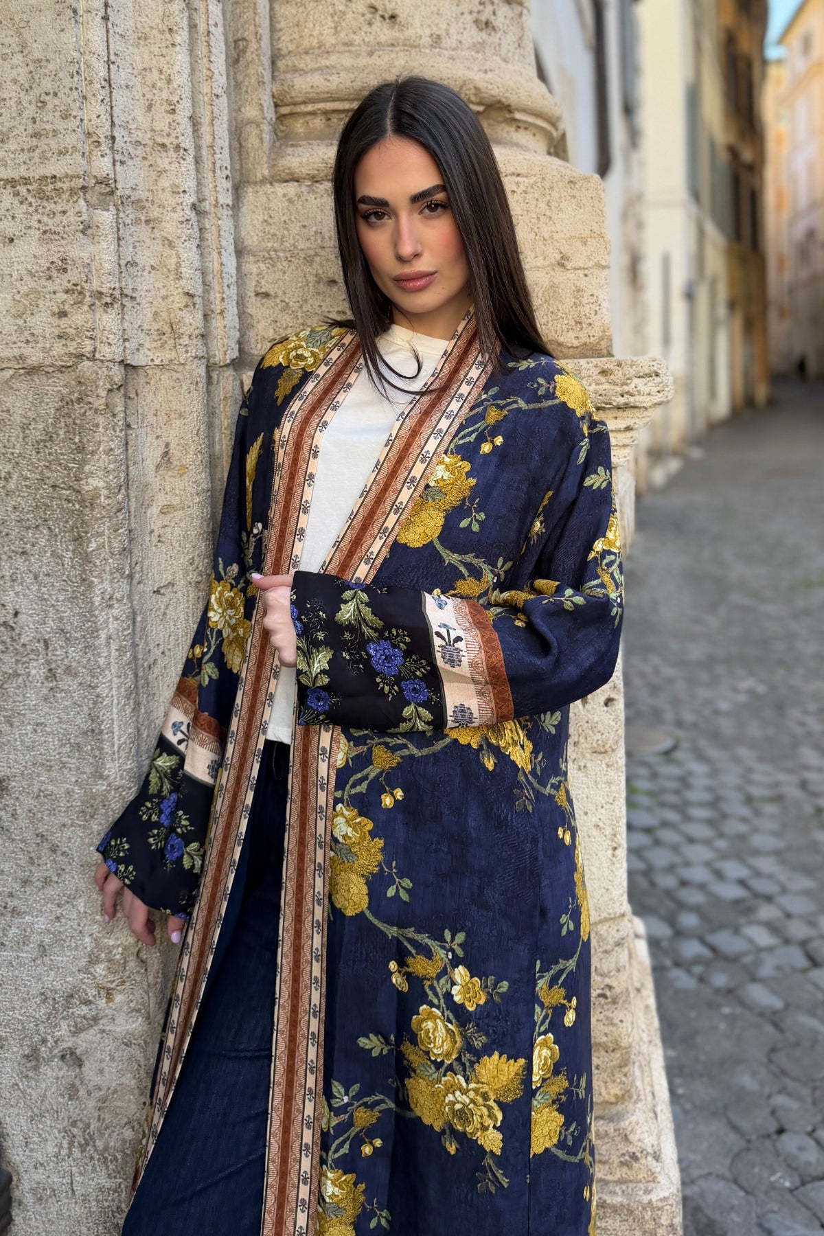 WU-SIDE - kimono lungo viscosa - BLU