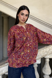 ARTEFILIA-MILANO - camicia lena in mussola di cotone - CHERRY BOUQUET