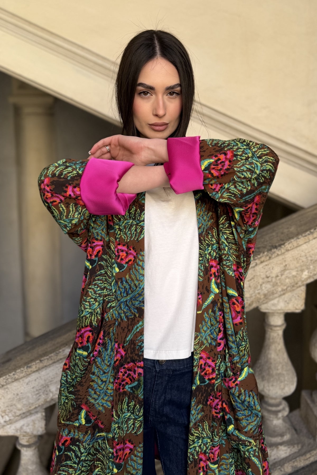 FLOW - kimono samira viscosa fantasia - COFFE ABSTRACT PINK