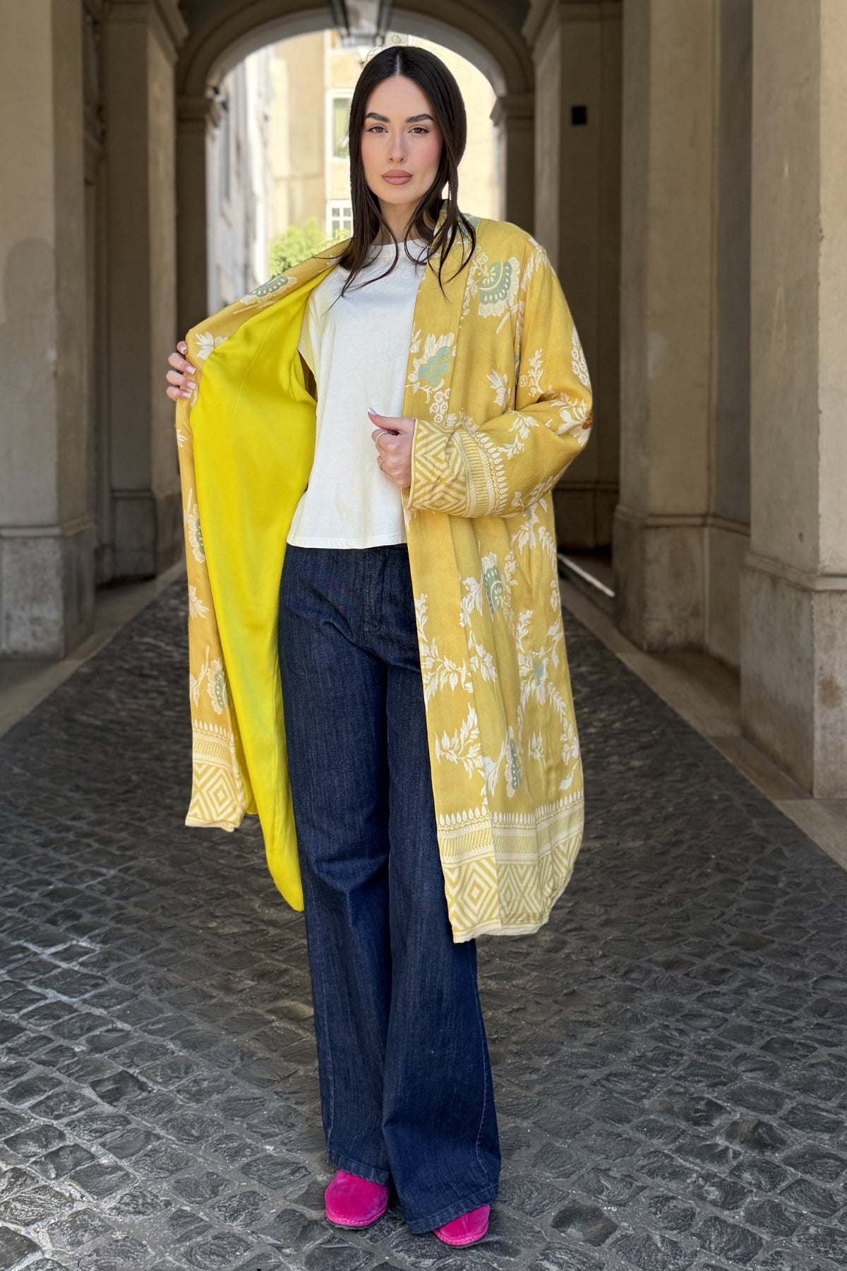 WU-SIDE - kimono mid viscosa - GIALLO