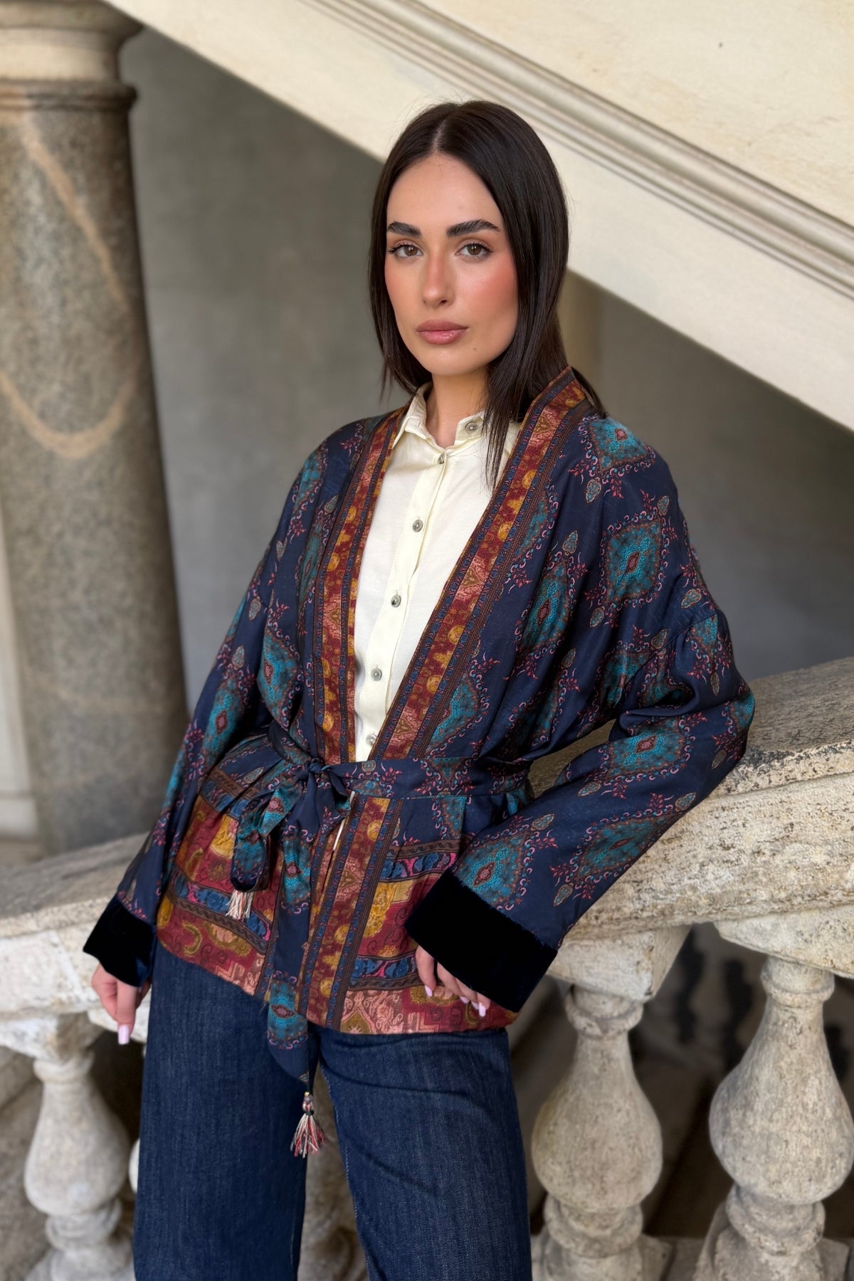 WU-SIDE - giacca kimono viscosa - BLUE