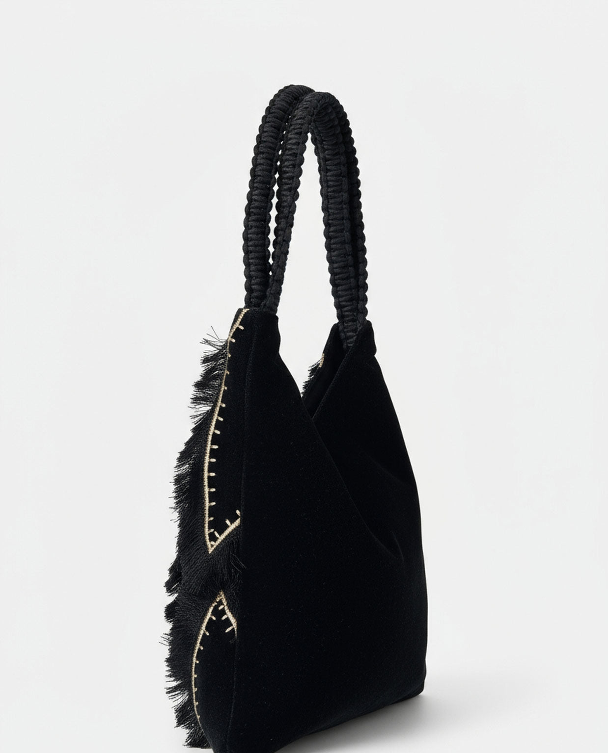 Surkana borsa trapezio in velluto ricamata nero