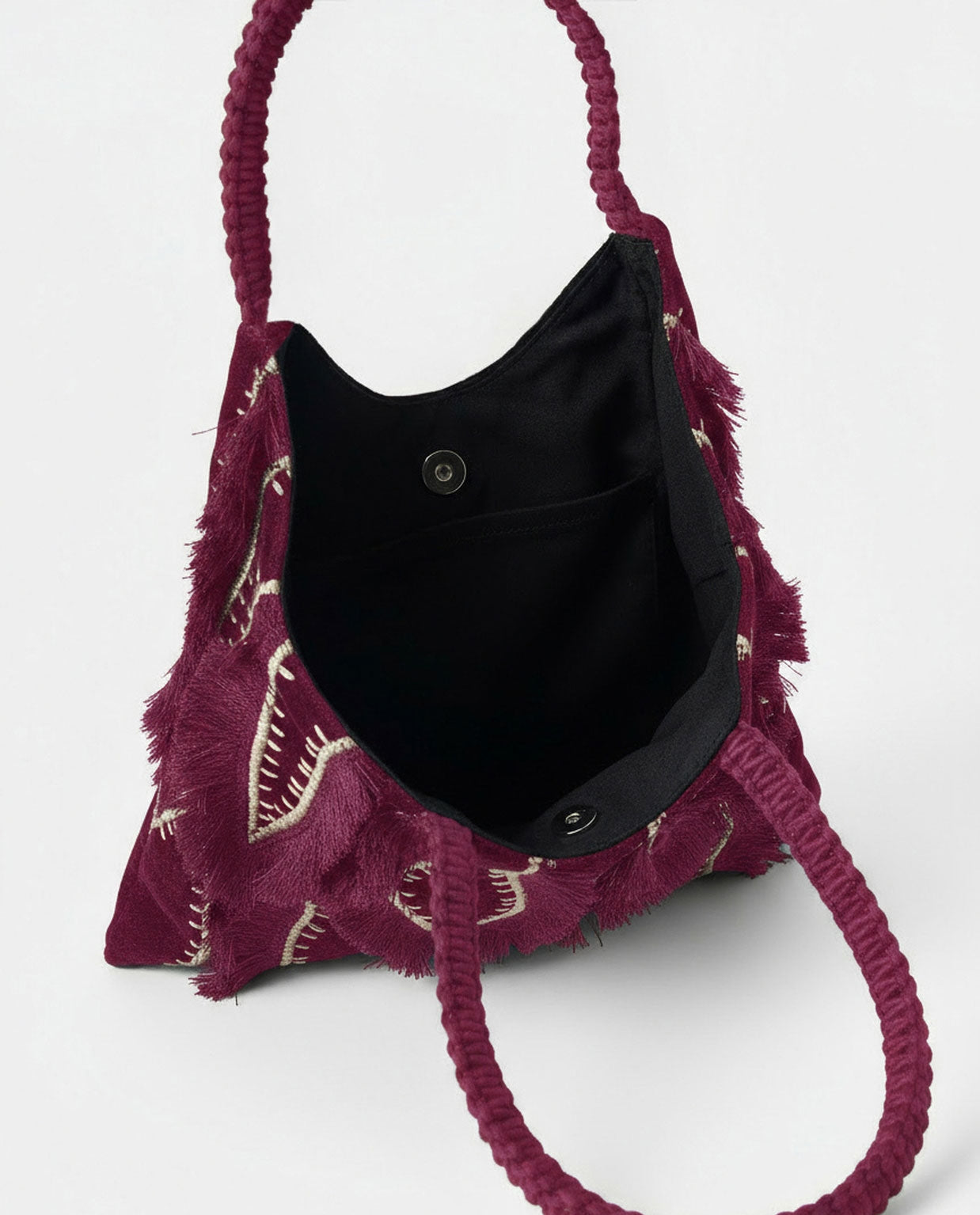 Surkana borsa trapezio in velluto ricamata bordeaux