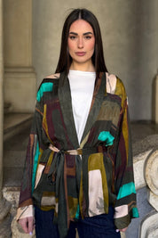 FLOW - giacca kimono mosaico viscosa - MILITARE