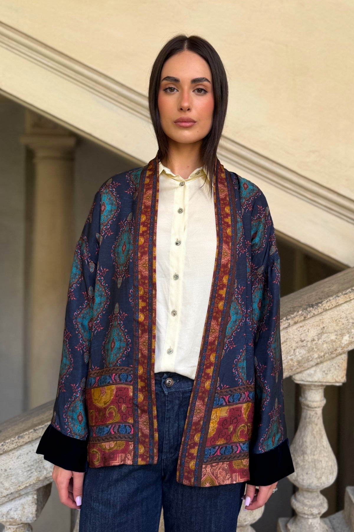WU-SIDE - giacca kimono viscosa - BLUE