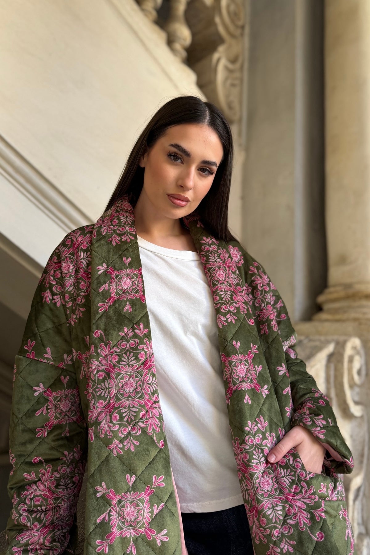 FLOW - kimono velluto paris - VERDE ROSA