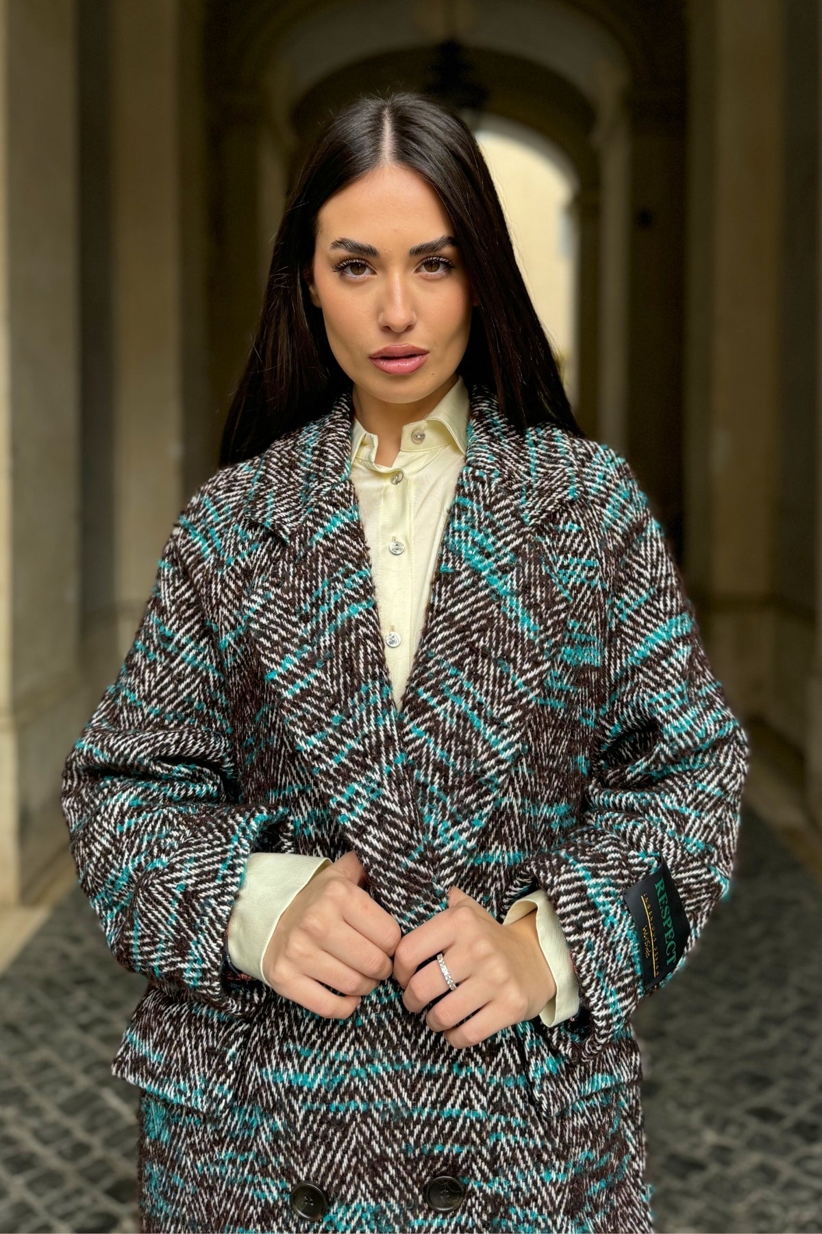 WU-SIDE - cappotto spigato - MARRONE TIFFANY