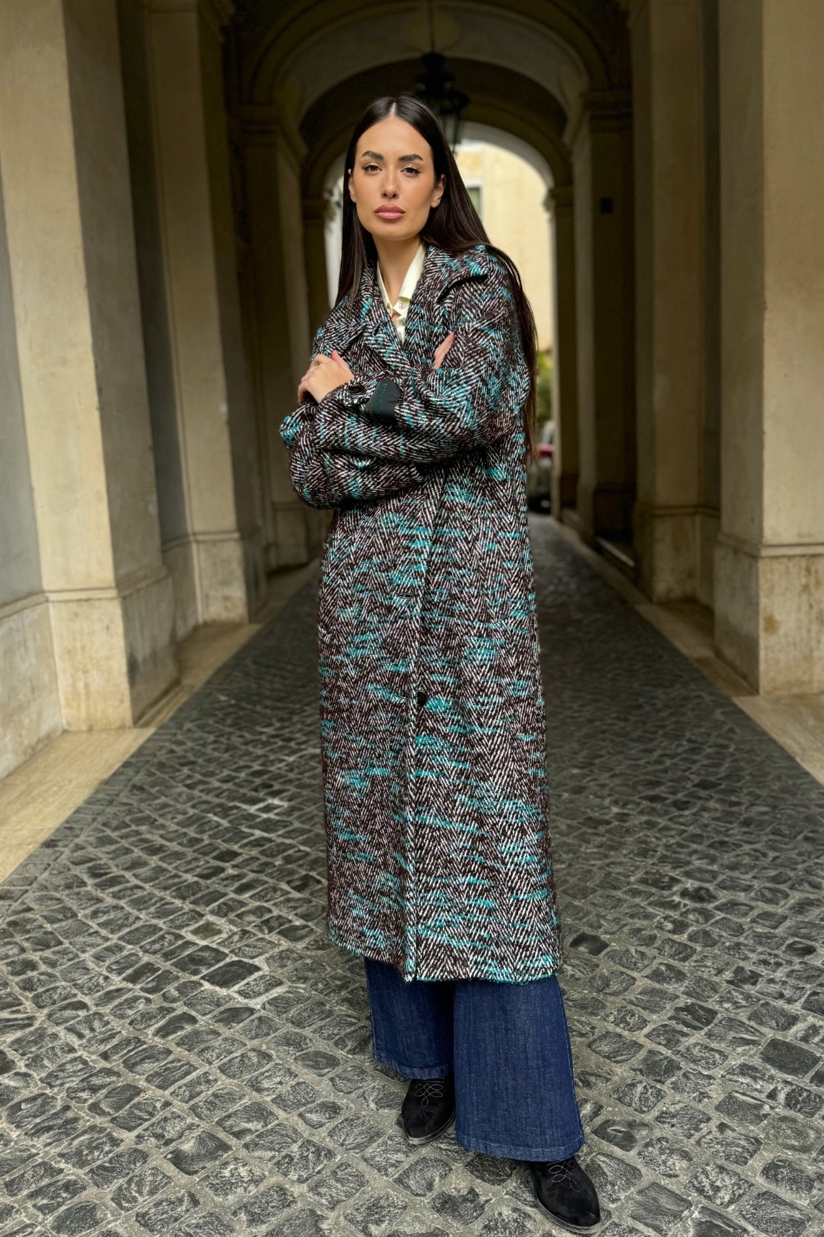WU-SIDE - cappotto spigato - MARRONE TIFFANY