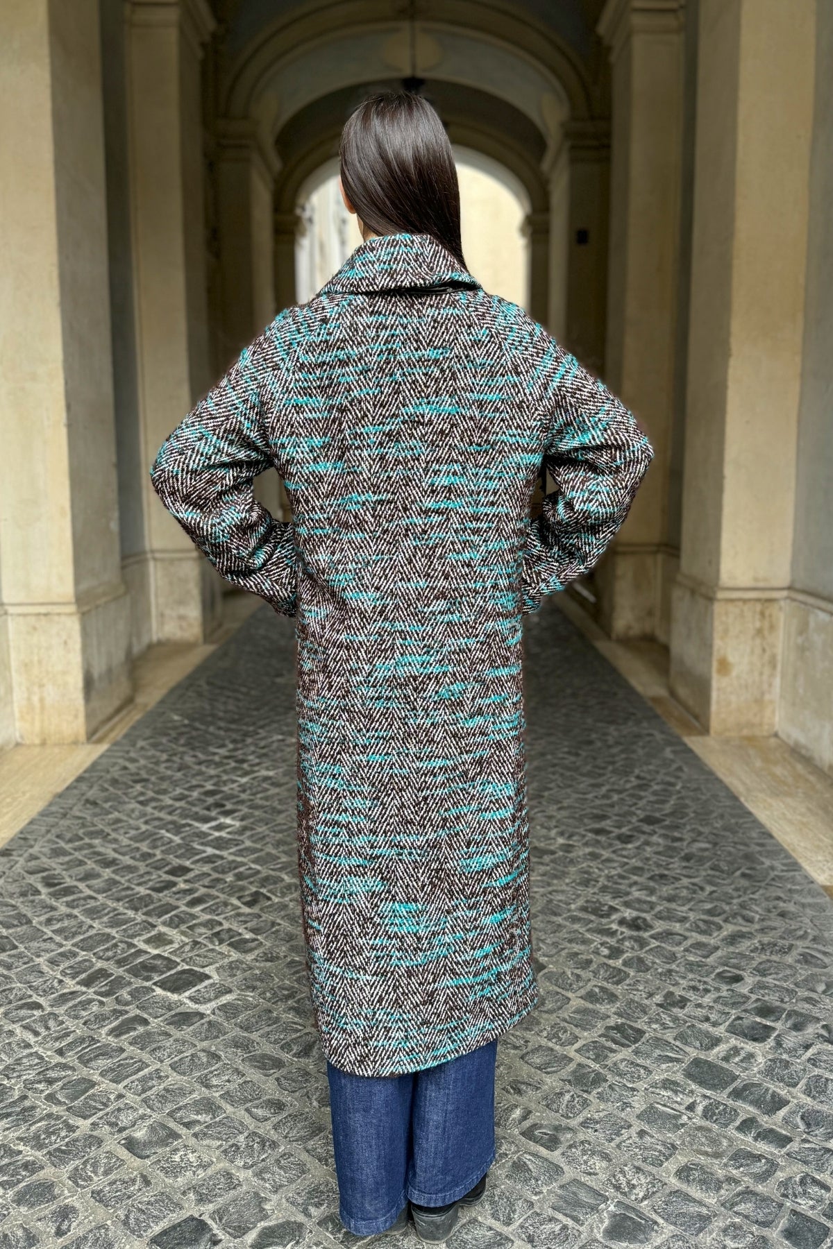 WU-SIDE - cappotto spigato - MARRONE TIFFANY