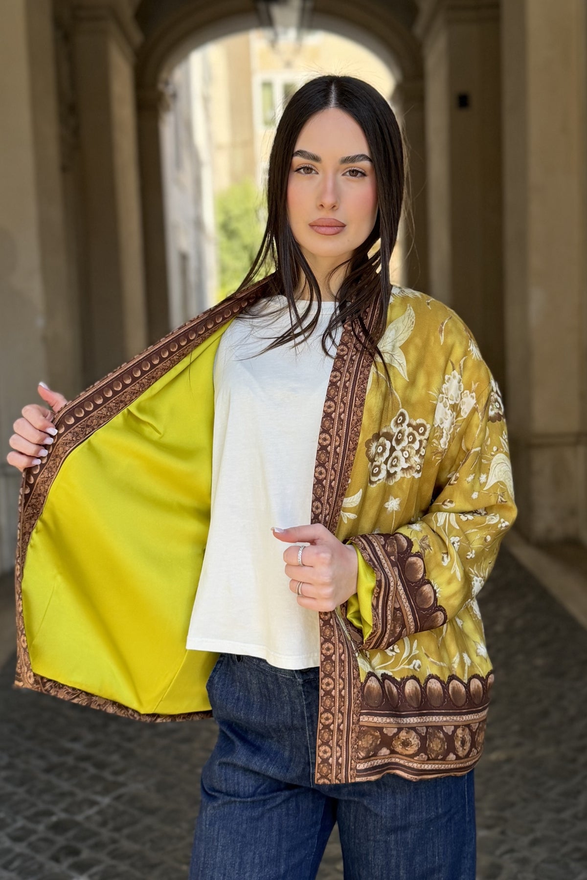 WU-SIDE - giacca kimono viscosa - SENAPE