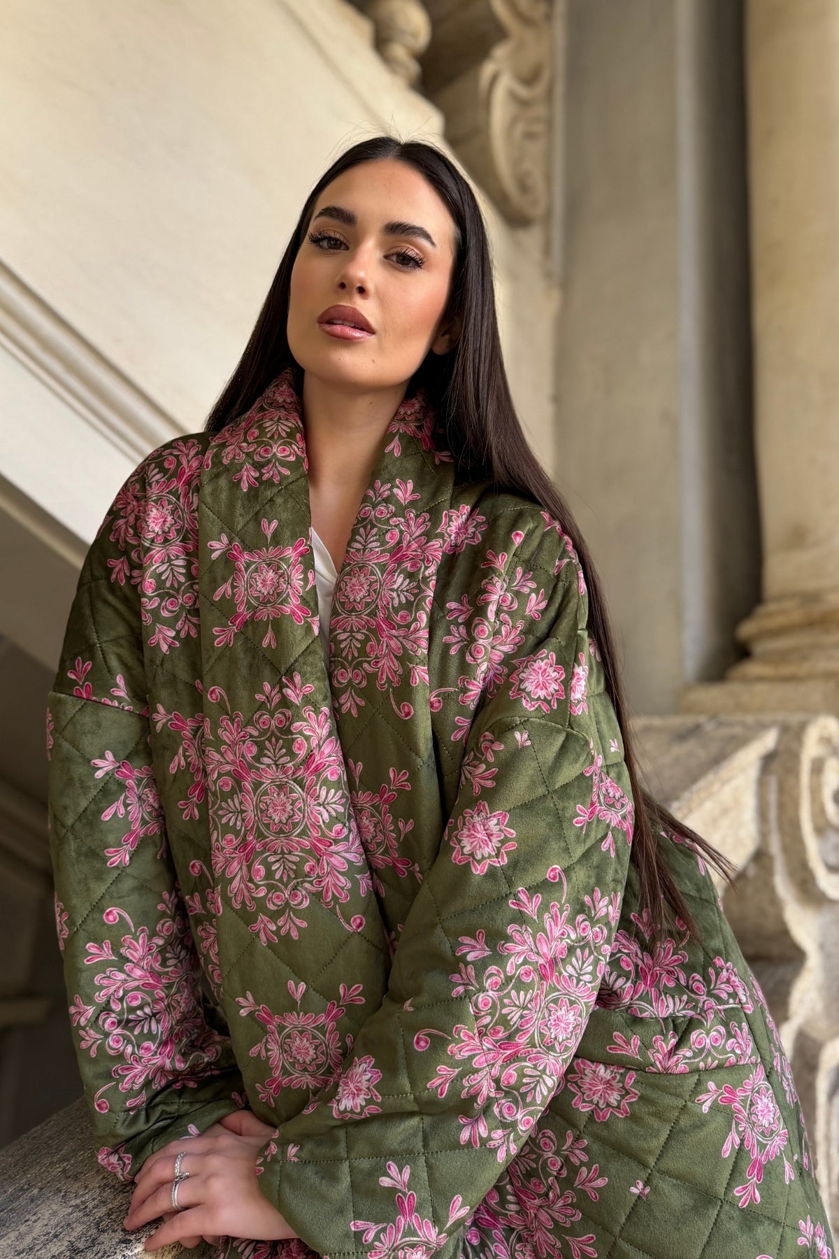 FLOW - kimono velluto paris - VERDE ROSA