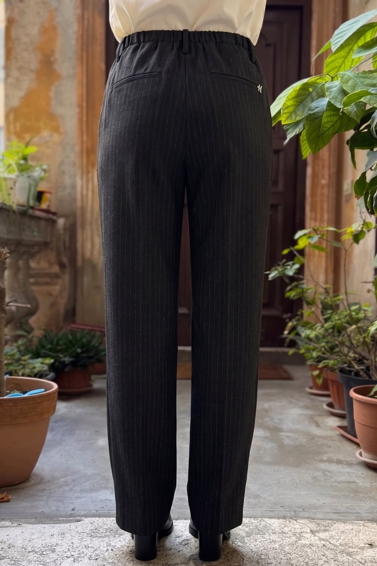 HAPPY 25 – pantalone gessato lisbona - NERO