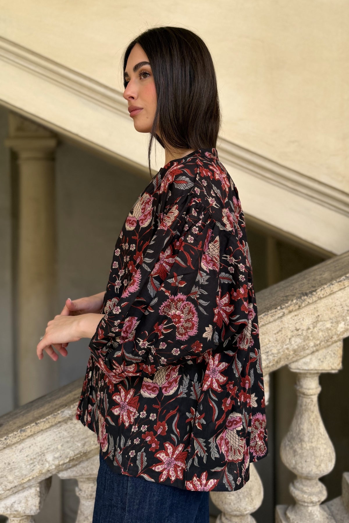 ARTEFILIA-MILANO - camicia lena in mussola di cotone - BLACK TULIP