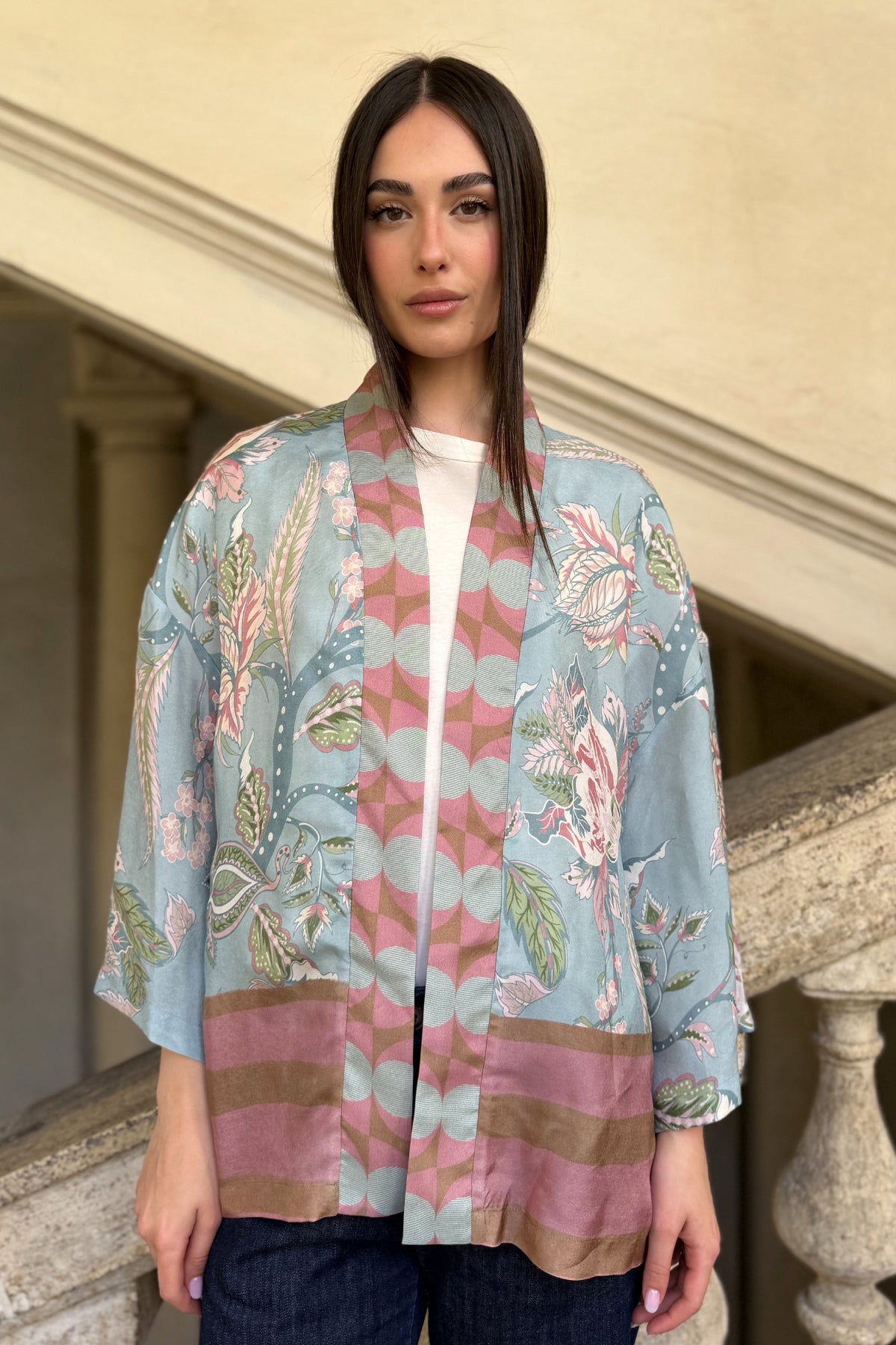 WU-SIDE - giacca kimono viscosa - CIELO ROSE