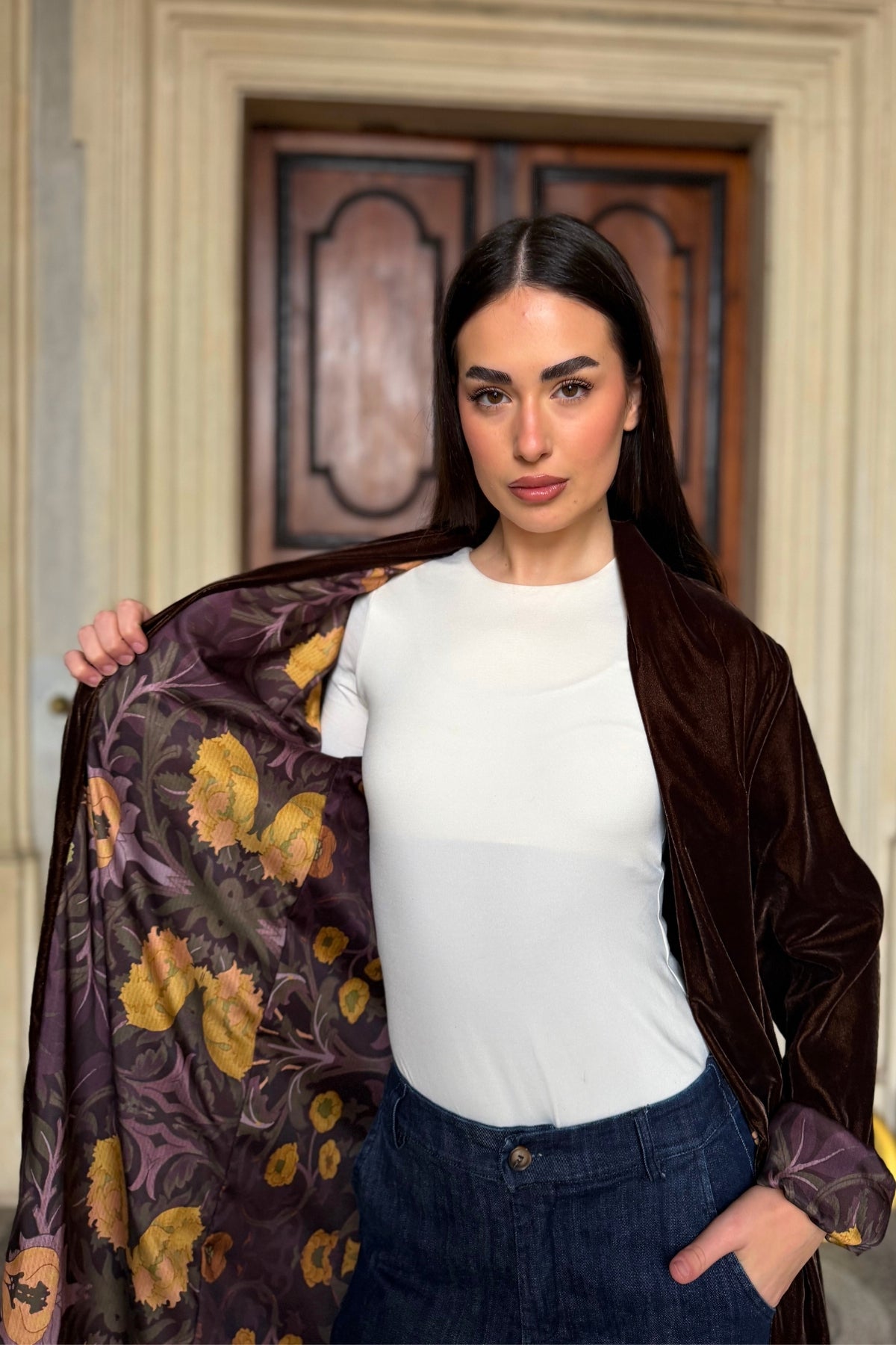 WU-SIDE - kimono velluto - CARAMELLO