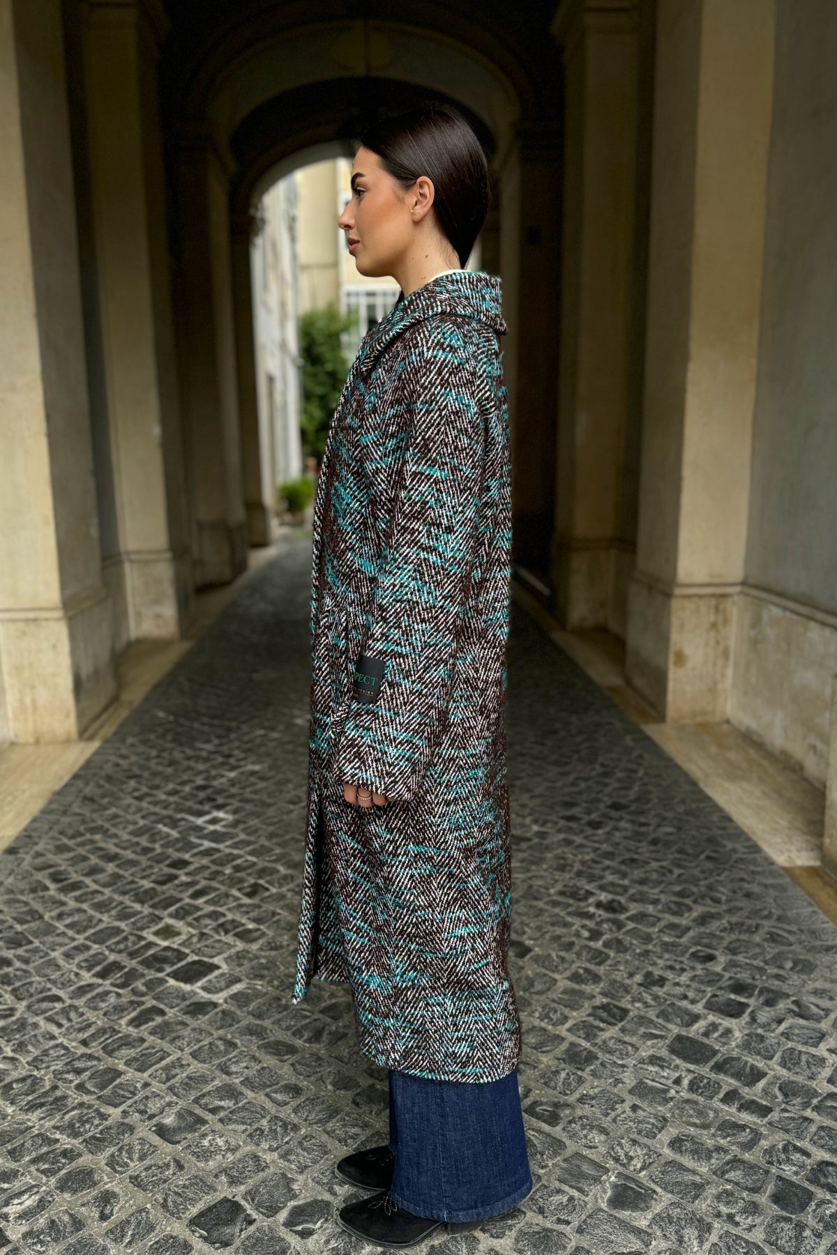 WU-SIDE - cappotto spigato - MARRONE TIFFANY