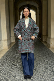 WU-SIDE - cappotto doppio petto spigato - MARRONE TIFFANY