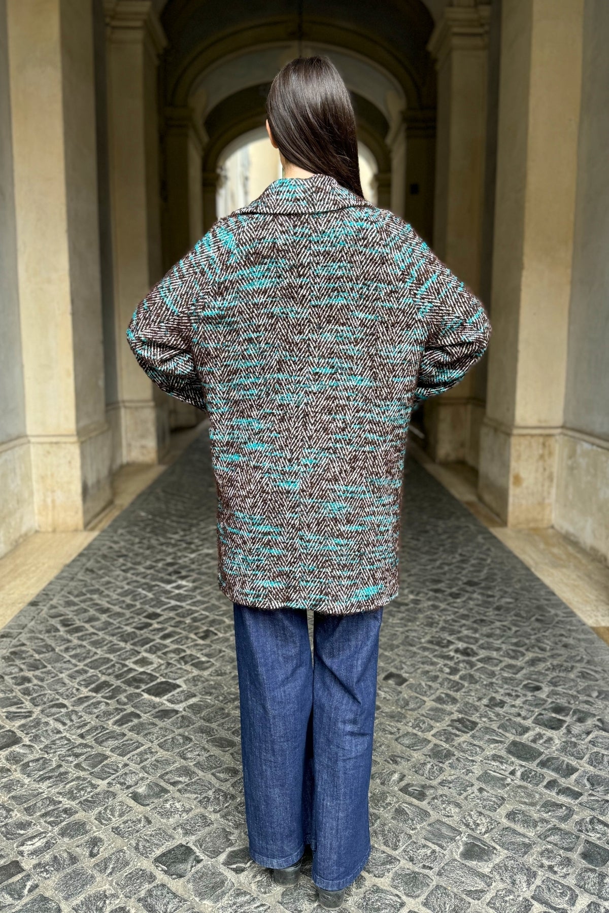 WU-SIDE - cappotto doppio petto spigato - MARRONE TIFFANY