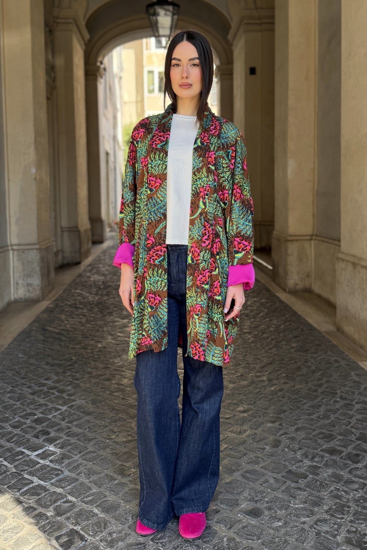 FLOW - kimono samira viscosa fantasia - COFFE ABSTRACT PINK