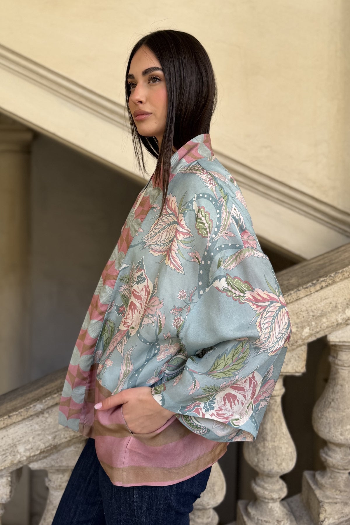 WU-SIDE - giacca kimono viscosa - CIELO ROSE