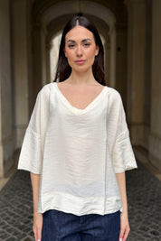 ARTEFILIA-MILANO - blusa marea scollo v - BURRO