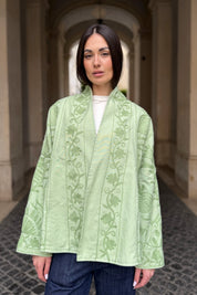 ARTEFILIA-MILANO - giacca uma cotone ricamato - ACQUA MATCHA