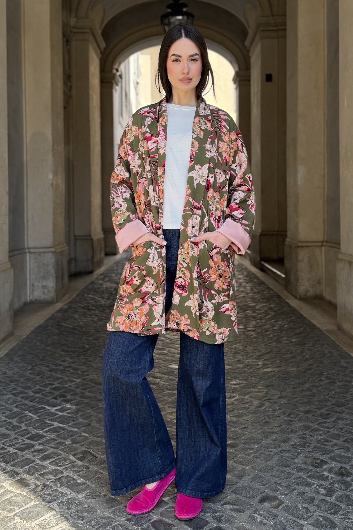 FLOW - kimono samira viscosa fantasia - GREEN FLOWER